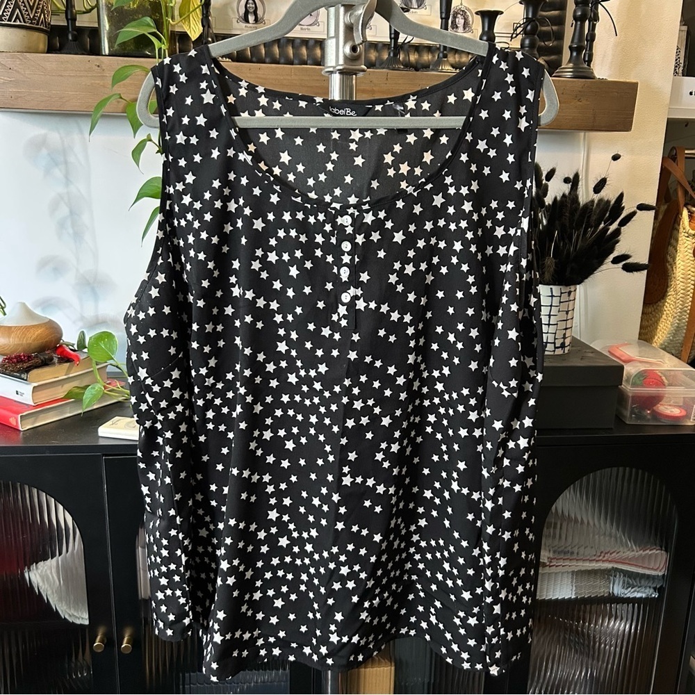 Simply Be Black and White Star Relaxed‎ Tank Top